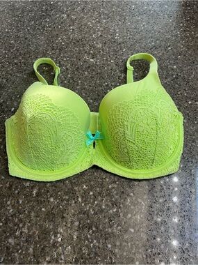 Victoria's Secret Lined Demi Neon Lime Lace Underwire Bra with Bow 34DDD Sexy